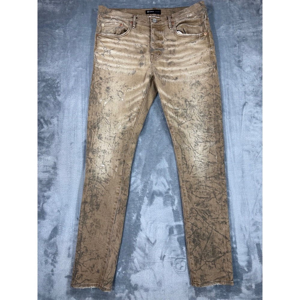 Purple Brand P001 Brown Marble Wash Skinny Jeans Mens Distressed Denim P001-BMB